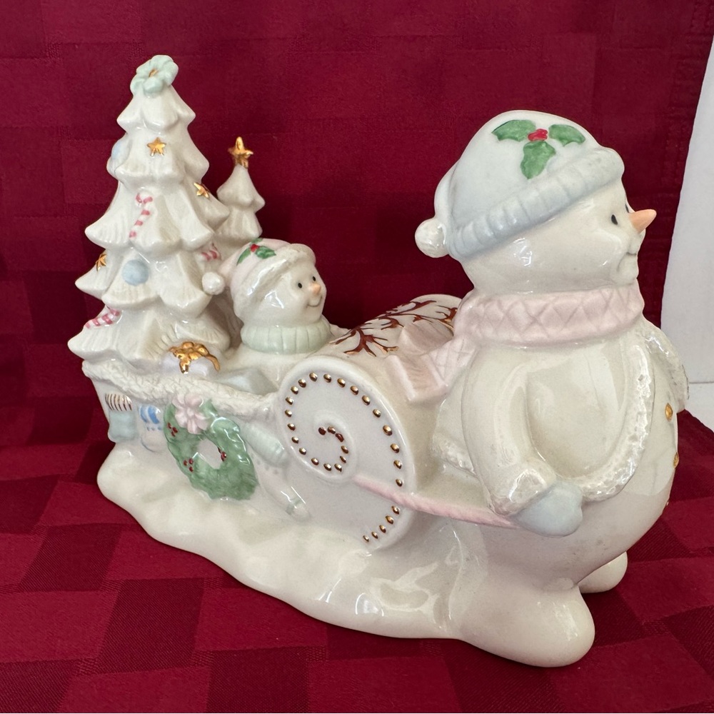 Lenox Holiday Snowman and Child Sleigh Decoration - White